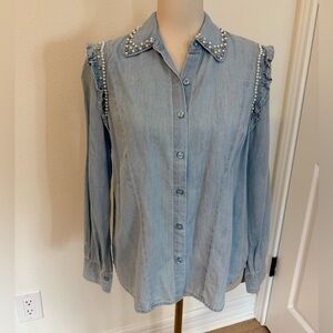 🤠CATO Denim Western Cowgirl Rhinestone & Pearl Button Down🤠